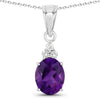 2.20 Ct oval purple Amethyst and Lab Diamond prong Silver Cocktail pendant Necklace