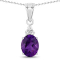 2.20 Ct oval purple Amethyst and Lab Diamond prong Silver Cocktail pendant Necklace by Fine Color Jewels