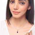 2.20 Ct oval purple Amethyst and Lab Diamond prong Silver Cocktail pendant Necklace by Fine Color Jewels