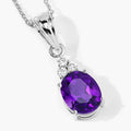 2.20 Ct oval purple Amethyst and Lab Diamond prong Silver Cocktail pendant Necklace by Fine Color Jewels