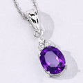 2.20 Ct oval purple Amethyst and Lab Diamond prong Silver Cocktail pendant Necklace by Fine Color Jewels
