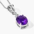 2.20 Ct oval purple Amethyst and Lab Diamond prong Silver Cocktail pendant Necklace by Fine Color Jewels