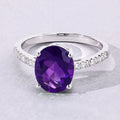 2.20 Ct Oval Purple Amethyst and Lab Diamond Prong Silver Pave Cocktail Ring by Fine Color Jewels