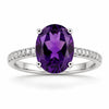 2.20 Ct Oval Purple Amethyst and Lab Diamond Prong Silver Pave Cocktail Ring