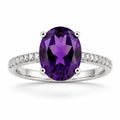 2.20 Ct Oval Purple Amethyst and Lab Diamond Prong Silver Pave Cocktail Ring by Fine Color Jewels