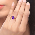 2.20 Ct Oval Purple Amethyst and Lab Diamond Prong Silver Pave Cocktail Ring by Fine Color Jewels