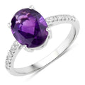 2.20 Ct Oval Purple Amethyst and Lab Diamond Prong Silver Pave Cocktail Ring by Fine Color Jewels