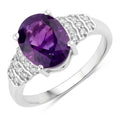 2.20 Ct Oval Purple Amethyst & Lab Diamond Prong Silver Bridge Ring by Fine Color Jewels