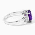 2.20 Ct Oval Purple Amethyst & Lab Diamond Prong Silver Bridge Ring by Fine Color Jewels