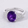 2.20 Ct Oval Purple Amethyst & Lab Diamond Prong Silver Bridge Ring by Fine Color Jewels