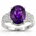 2.20 Ct Oval Purple Amethyst & Lab Diamond Prong Silver Bridge Ring by Fine Color Jewels