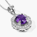 2.20 Ct Oval Purple Amethyst & Lab Diamond Prong Silver Halo Statement Pendant Necklace by Fine Color Jewels