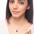 2.20 Ct Oval Purple Amethyst & Lab Diamond Prong Silver Halo Statement Pendant Necklace by Fine Color Jewels