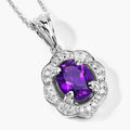 2.20 Ct Oval Purple Amethyst & Lab Diamond Prong Silver Halo Statement Pendant Necklace by Fine Color Jewels