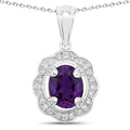 2.20 Ct Oval Purple Amethyst & Lab Diamond Prong Silver Halo Statement Pendant Necklace by Fine Color Jewels