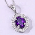 2.20 Ct Oval Purple Amethyst & Lab Diamond Prong Silver Halo Statement Pendant Necklace by Fine Color Jewels