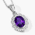 2.20 Ct Oval Purple Amethyst & Lab Diamond Prong Silver Halo Floral Pendant Necklace by Fine Color Jewels