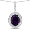 2.20 Ct Oval Purple Amethyst & Lab Diamond Prong Silver Halo Pendant Necklace