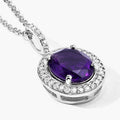 2.20 Ct Oval Purple Amethyst & Lab Diamond Prong Silver Halo Pendant Necklace by Fine Color Jewels