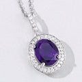 2.20 Ct Oval Purple Amethyst & Lab Diamond Prong Silver Halo Pendant Necklace by Fine Color Jewels