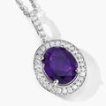 2.20 Ct Oval Purple Amethyst & Lab Diamond Prong Silver Halo Pendant Necklace by Fine Color Jewels