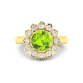 2.21 Ct Round Green Peridot and White Diamond Prong Silver Halo Floral Ring by Fine Color Jewels