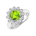 2.21 Ct Round Green Peridot and White Diamond Prong Silver Halo Floral Ring by Fine Color Jewels