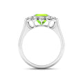 2.21 Ct Round Green Peridot and White Diamond Prong Silver Halo Floral Ring by Fine Color Jewels