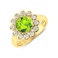 2.21 Ct Round Green Peridot and White Diamond Prong Silver Halo Floral Ring by Fine Color Jewels