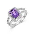 2.22 Ct Octagon Purple Amethyst and White Topaz Prong Silver Split Band Ring by Fine Color Jewels