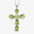 2.24 Ct Green Peridot Prong Silver Cross Pendant Necklace by Fine Color Jewels