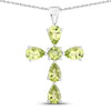 2.24 Ct Green Peridot Prong Silver Cross Pendant Necklace