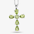 2.24 Ct Green Peridot Prong Silver Cross Pendant Necklace by Fine Color Jewels