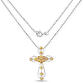 2.24 CTTW Round Yellow Sapphire Prong Silver Cross Pendant Necklace by Fine Color Jewels