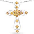 2.24 CTTW Round Yellow Sapphire Prong Silver Cross Pendant Necklace by Fine Color Jewels