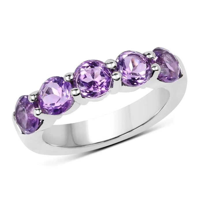 2.25 Ct Round Purple Amethyst Prong Silver Five Stone Ring by Fine Color Jewels