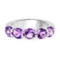 2.25 Ct Round Purple Amethyst Prong Silver Five Stone Ring by Fine Color Jewels