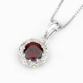 2.25 Ct Round Red Garnet and Diamond Prong Silver Floral Pendant Necklace by Fine Color Jewels