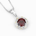 2.25 Ct Round Red Garnet and Diamond Prong Silver Floral Pendant Necklace by Fine Color Jewels