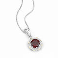 2.25 Ct Round Red Garnet and Diamond Prong Silver Floral Pendant Necklace by Fine Color Jewels
