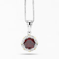 2.25 Ct Round Red Garnet and Diamond Prong Silver Floral Pendant Necklace by Fine Color Jewels