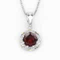2.25 Ct Round Red Garnet and Diamond Prong Silver Floral Pendant Necklace by Fine Color Jewels