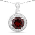 2.25 Ct Round Red Garnet Lab Diamond Prong Silver Halo Pendant Necklace by Fine Color Jewels