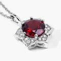 2.25 Ct round red Mozambique Garnet and Lab Diamond prong Silver flower pendant Necklace by Fine Color Jewels