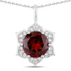 2.25 Ct round red Mozambique Garnet and Lab Diamond prong Silver flower pendant Necklace