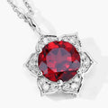 2.25 Ct round red Mozambique Garnet and Lab Diamond prong Silver flower pendant Necklace by Fine Color Jewels