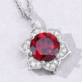 2.25 Ct round red Mozambique Garnet and Lab Diamond prong Silver flower pendant Necklace by Fine Color Jewels