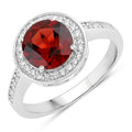 2.25 Ct Round Red Mozambique Garnet and Lab Diamond Prong Silver Pave Halo Ring by Fine Color Jewels