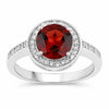 2.25 Ct Round Red Mozambique Garnet and Lab Diamond Prong Silver Pave Halo Ring