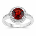 2.25 Ct Round Red Mozambique Garnet and Lab Diamond Prong Silver Pave Halo Ring by Fine Color Jewels